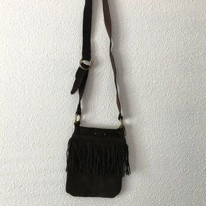 UGG Chocolate Brown Suede Fringe Crossbody.